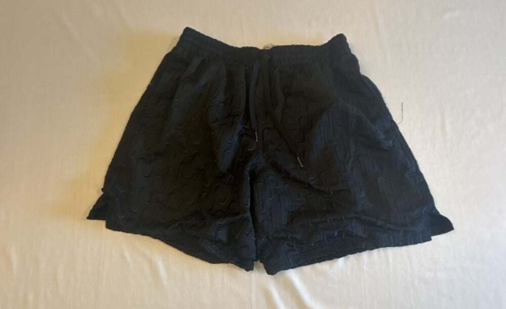 Nike Men's Black Swoosh Link All-Over Print Swim Volley Shorts Trunks